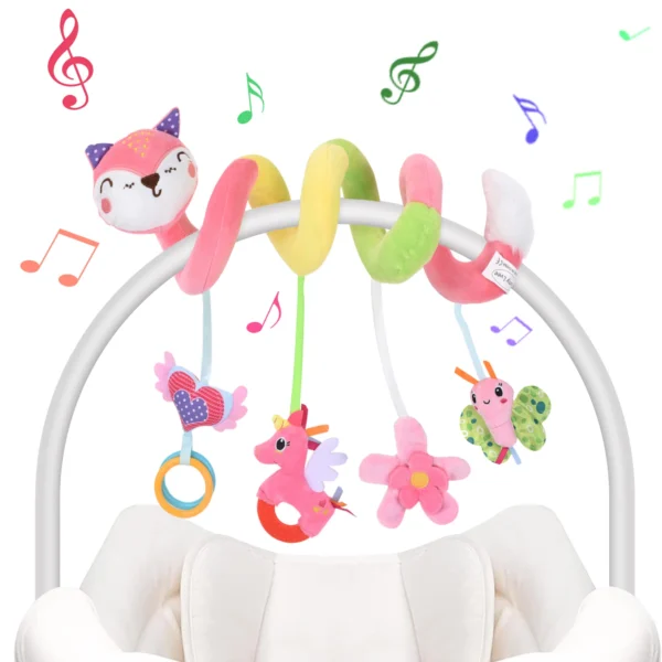 Car Seat Toys Infant Baby Pink Fox Spiral Activity Plush Hanging Rattle Toys Stroller Sensory Toy For Newborn Gift