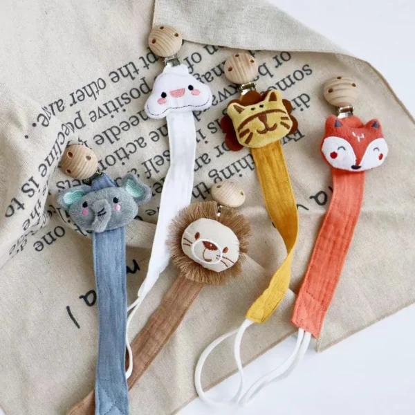 1PCS Baby Pacifier Clip,Newborn Cotton Wooden Animal Pacifier Chain,Nipple Soother Dummy Holder Eco-friendly Material - Image 2