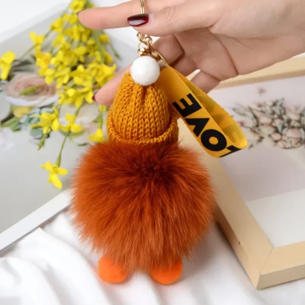Cute Sleep Baby Pompom Keychain Real Fox Fur Doll Keyring Plush Doll Pendant Fashion Key Holder Chain for Car Key Ring Women Bag - Image 3
