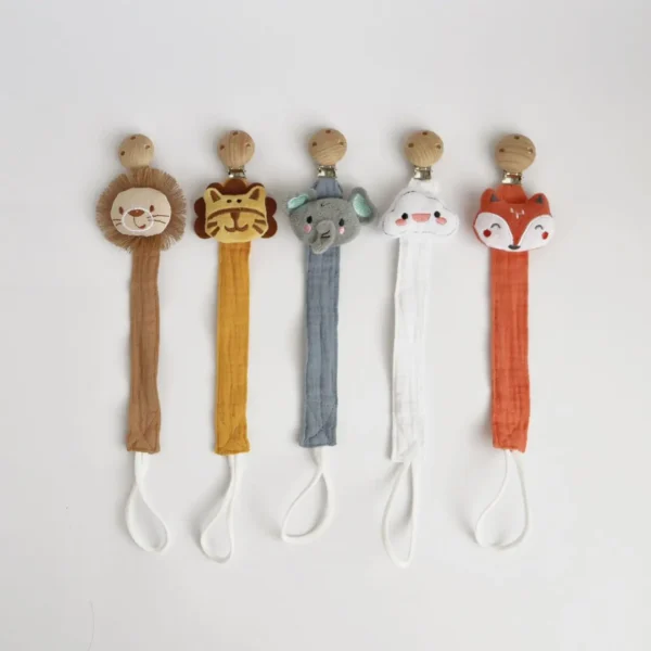 1PCS Baby Pacifier Clip,Newborn Cotton Wooden Animal Pacifier Chain,Nipple Soother Dummy Holder Eco-friendly Material - Image 3