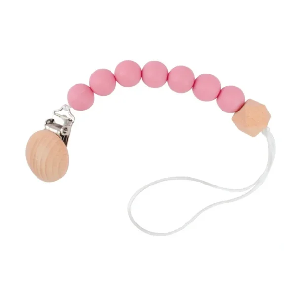 Baby Pacifier Clip Wood Color Silicone Bead Infant Teether Soother Anti-drop Chain Newborn Safe Teething Toy Dummy Nipple Holder - Image 6