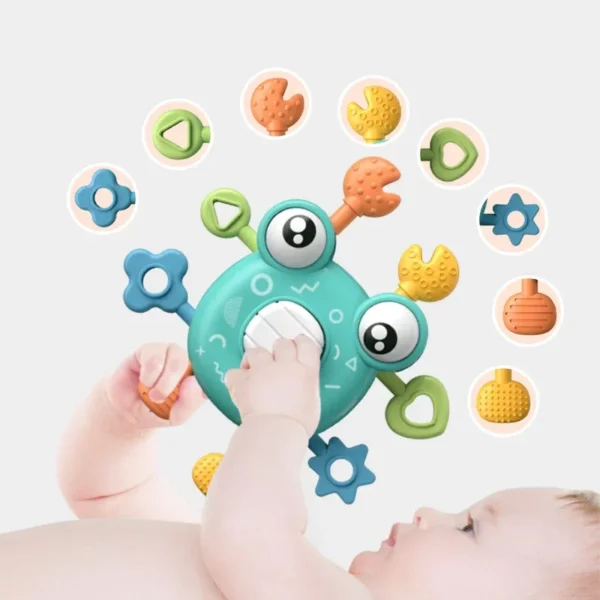 Montessori Baby Toy Crab Hand Finger Press Pull Toy Developmental Sensory Toys 0-12 months Teethers for Baby Rattle Toy